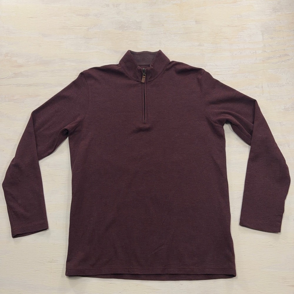 Mizzen+Main Pullover Quarter Zip Medium Cotton Modal Heathered Burgundy Mens